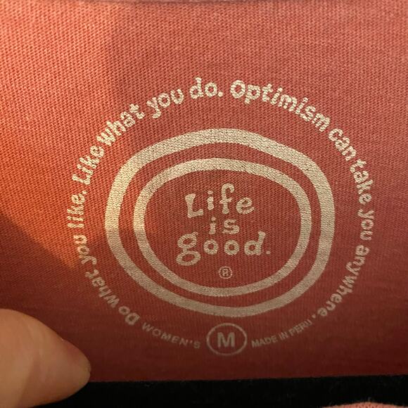 Life Is Good Women's size Medium Pink Red Long Sleeve Shirt Green Heart Cotton - Picture 2 of 9